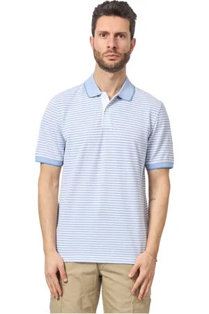 Bugatti Top, Herre, Blå, 2XL, Bomuld, Lyseblå Stribet Polo Skjorte