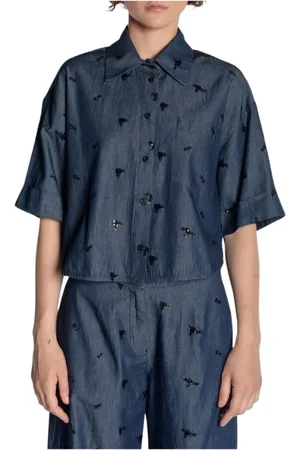 Kaos Bluser & Skjorter, Dame, Blå, M, Denim, Denim skjorte med palietbroderi