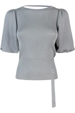 Liu Jo Bluser & Skjorter, Dame, Grå, M, Uld, Glitrende Ballonærme Sweater