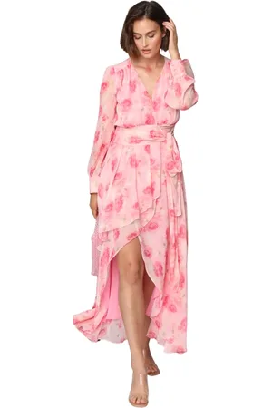 Crās Kjole, Dame, Lyserød, M, Polyester, Blomstret Maxikjole med Taljebånd