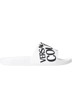 VERSACE Sko, Herre, Hvid, 39 EU, Hvide Logo Slides Sandaler