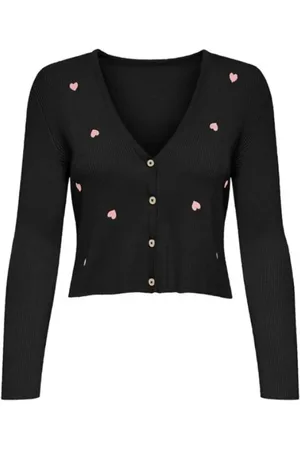 ONLY Strik, Dame, Sort, S, Uld, Ivory Emba V-Neck Cardigan