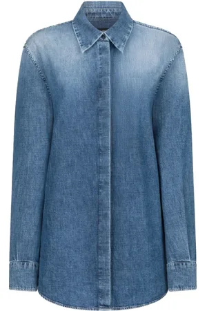 Dondup Bluser & Skjorter, Dame, Blå, 4XS, Denim, Oversized Denim Skjorte med Skjult Stolpe