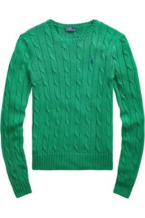 Ralph Lauren Strik, Dame, Grøn, L, Bomuld, Grøn Sweater med Indvævet Mønster