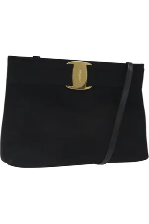 Salvatore Ferragamo Pre-owned, Dame, Sort, ONE SIZE, Uld, Pre-owned Ruskind skuldertasker