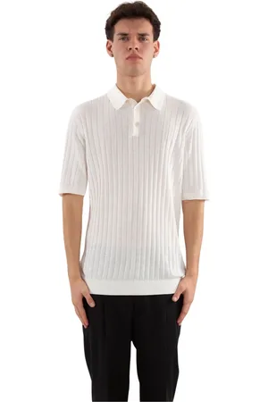 ELEVENTY Top, Herre, Hvid, XL, Bomuld, Ribbet Bomuld Strik Polo