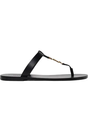 Saint Laurent Sko, Herre, Sort, 42 EU, Læder, Sorte Lædersandaler til Mænd