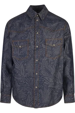 Etro Jakke, Herre, Blå, L, Uld, Blå Foliage Overshirt Jakke