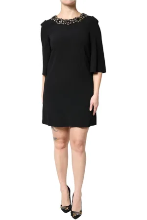 Dolce & Gabbana Kjole, Dame, Sort, XS, Bomuld, Krystalpyntet A-Line Mini Kjole