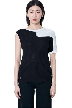 Kiko Kostadinov Top, Dame, Sort, S, Uld, Silkeknit Top med Kontrastpaneler