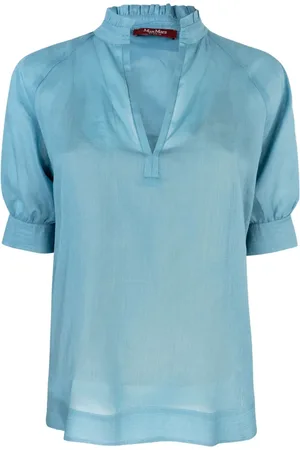 Max Mara Bluser & Skjorter, Dame, Blå, S, Blå Skjorte Jersey Top Ramie