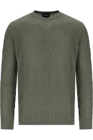 Emporio Armani Strik, Herre, Grøn, L, Uld, Militærgrøn Diamantstrik Trøje