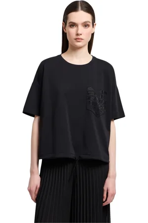 Emporio Armani Top, Dame, Sort, S, Bomuld, Sort Glitrende T-shirt med Cinched Hem