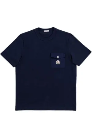 Moncler Top, Herre, Blå, S, Bomuld, T-shirt med lomme og korte ærmer