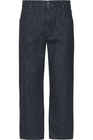 Fendi Bukser, Herre, Blå, W32, Denim, Jacquard Stitched Straight Denim Bukser
