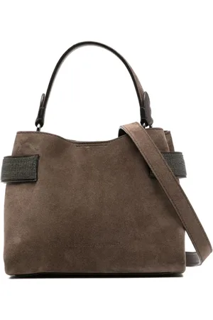 Brunello Cucinelli Taske, Dame, Brun, ONE SIZE, Uld, Kaffebrun Ruskind Kædedetalje Taske