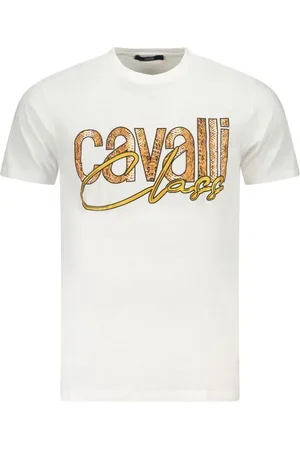 Roberto Cavalli Top, Herre, Hvid, M, Bomuld, T-shirt med iøjnefaldende print