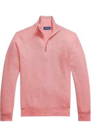 Ralph Lauren Strik, Herre, Lyserød, XL, Bomuld, Honeycomb Zip Sweater