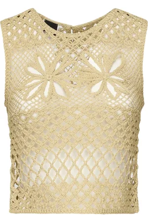 Pinko Top, Dame, Gul, M, Gul Hæklet Mesh Sweater