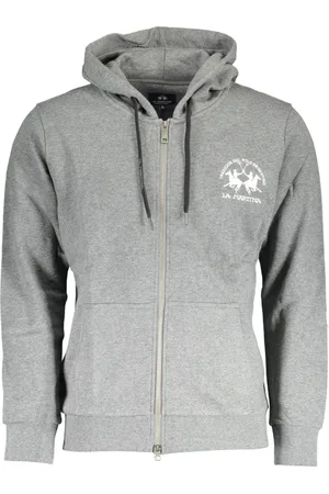 La Martina Sweathshirts & Hoodies, Herre, Grå, L, Uld, Grå hættetrøje med lynlås og tryk