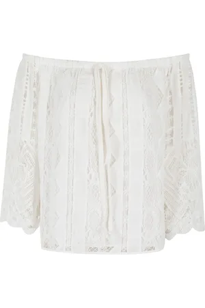 Pinko Bluser & Skjorter, Dame, Hvid, S, Uld, Sangallo Blonde Off-Shoulder Bluse