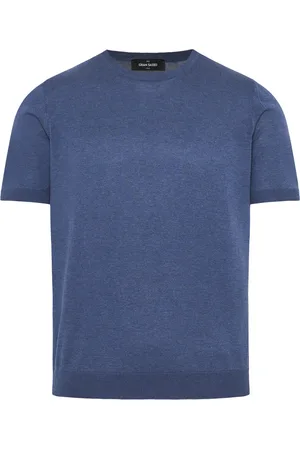 Gran Sasso Top, Herre, Blå, XL, Silkestrikket T-shirt med 3 knapper