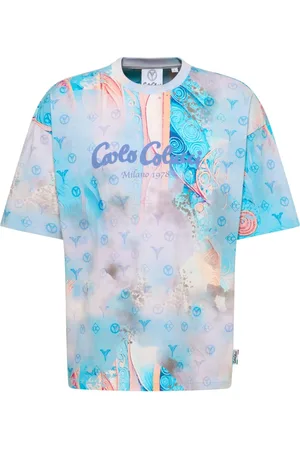 Carlo Colucci Top, Herre, Blå, 2XL, Bomuld, Ornament Knit Serie T-Shirt