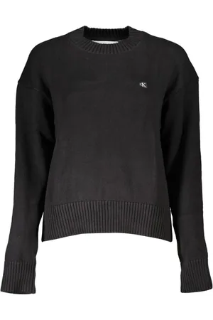 Calvin Klein Strik, Dame, Sort, 2XL, Bomuld, Bomulds sweater med rund hals og logo