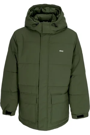 Obey Jakke, Herre, Grøn, M, Uld, Grøn Puffer Dunjakke med Høj Krave