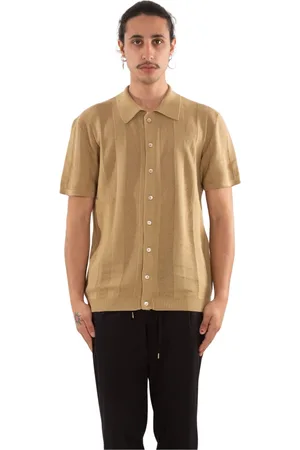 Daniele Fiesoli Top, Herre, Brun, 2XL, Perforeret Strik T-shirt med Korte Ærmer