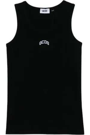 GCDS Top, Herre, Sort, L, Bomuld, Sort Ribbet Tank Top Minimal Design