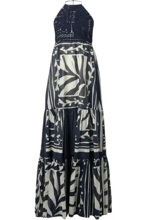 Twin-Set Kjole, Dame, Blå, S, Bomuld, Blåt tropisk print maxi kjole