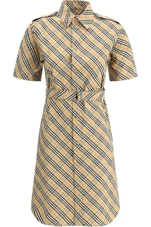 Burberry Kjole, Dame, , 3XS, Uld, Tjek Skjortekjole med Justerbar Sjals