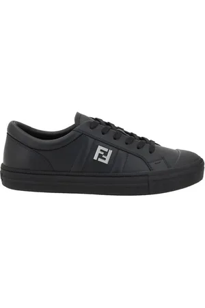 Fendi Sko, Herre, Sort, 43 EU, Læder, Læder Sneakers med Ikonisk Logo