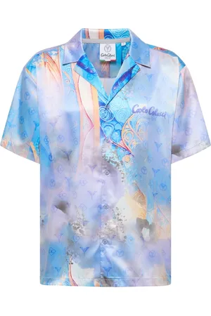 Carlo Colucci Skjorte, Herre, Blå, M, Polyester, Ornament Strik Oversize Skjorte
