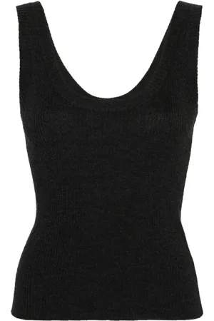 Brunello Cucinelli Top, Dame, Sort, M, Uld, Mørk Grå Uld-Kashmir Strikket Vest