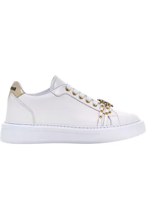 Roberto Cavalli Sko, Dame, Hvid, 41 EU, Læder, Studded Læder Sneakers