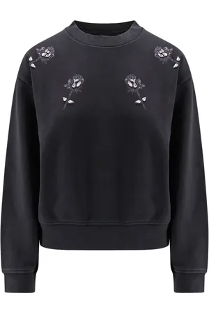 Pinko Sweathshirts & Hoodies, Dame, Sort, S, Bomuld, Sort Ribstrikket Sweater med Rhinestone Detalje