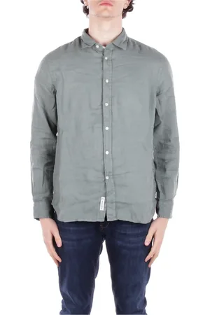 Woolrich Skjorte, Herre, Grå, M, Linned, Grøn Knappet Skjorte Linned Frontlukning