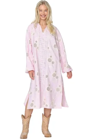 Crās Kjole, Dame, Lyserød, XS, Bomuld, Elegant Midi Kjole med Broderi