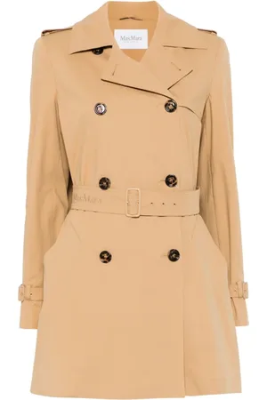 Max Mara Frakke, Dame, Brun, XS, Sand Brun Regnslag Dobbelt Brystet Frakke