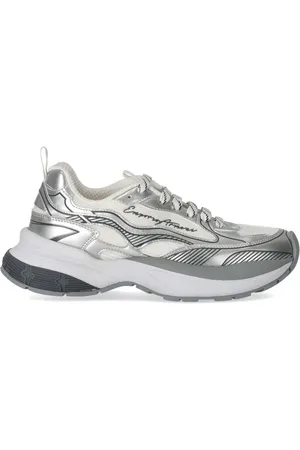 Emporio Armani Sko, Dame, Grå, 40 EU, Uld, Sølv Sneaker med Mesh og Logo