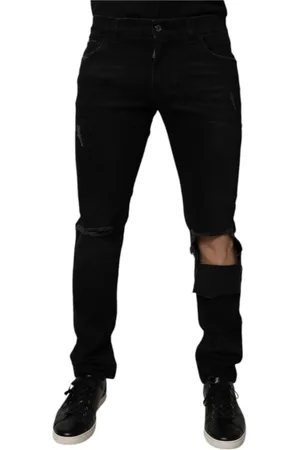 Dolce & Gabbana Jeans, Herre, Sort, L, Denim, Sort Rippet Skinny Denim Jeans med Logo
