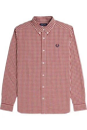 Fred Perry Skjorte, Herre, Rød, XL, Bomuld, Gingham Skjorte Brændt Rød