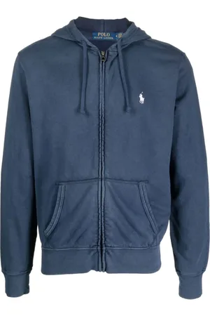Ralph Lauren Sweathshirts & Hoodies, Herre, Blå, S, Bomuld, Blå Sweater med Hætte og Lynlås
