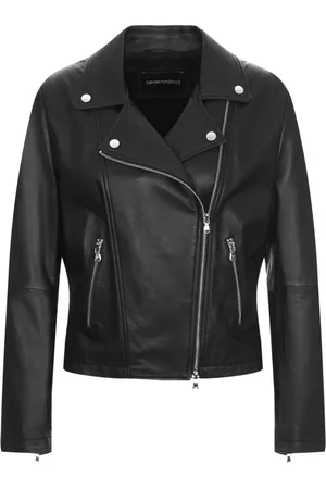 Emporio Armani Jakke, Dame, Sort, L, Læder, Sort Bikerstil Læderjakke Kvinder