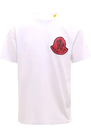 Moncler Top, Herre, Hvid, S, Bomuld, Afslappet Bomuld T-Shirt til Mænd