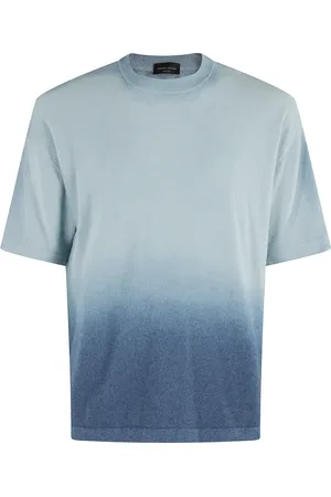 Roberto Collina Strik, Herre, Blå, S, Bomuld, Denim Bomuld Sun Faded T-shirt