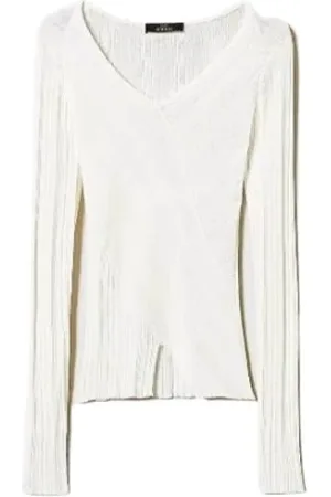 Twin-Set Strik, Dame, Hvid, S, Ribbet Split Top