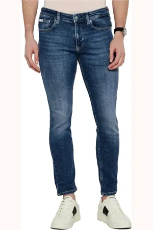 Calvin Klein Jeans, Herre, Blå, W36 L32, Bomuld, Slim Skinny Jeans Blå Logo Syet